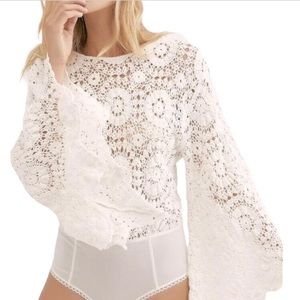 Free People Crochet Bell Sleeve Bodysuit Boho
